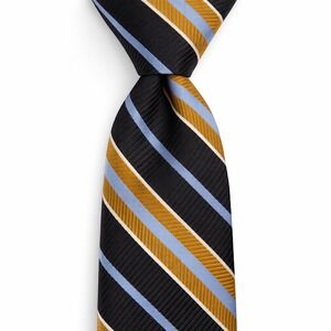 Dion Signature Silk Regimental Stripe Mens Neck Tie Black Gold Blue Prep Formal